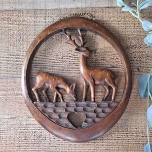 Vintage Craved Wood Deer Fawn Hanging